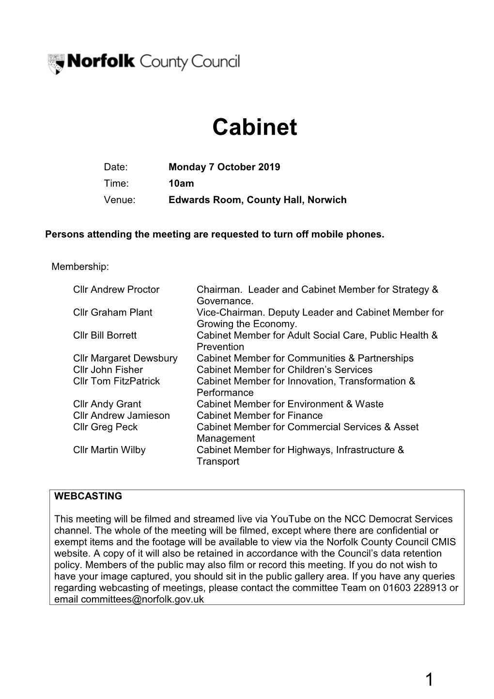 Cabinet 07 October 2019