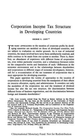 Corporation Income Tax Structure in Developing Countries