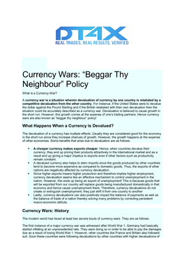 Currency Wars: “Beggar Thy Neighbour” Policy
