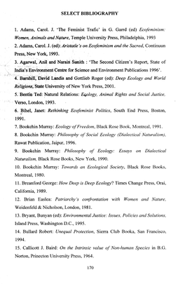 SELECT BIBLIOGRAPHY Ecofeminism: 2. Adams, Carol. J. (