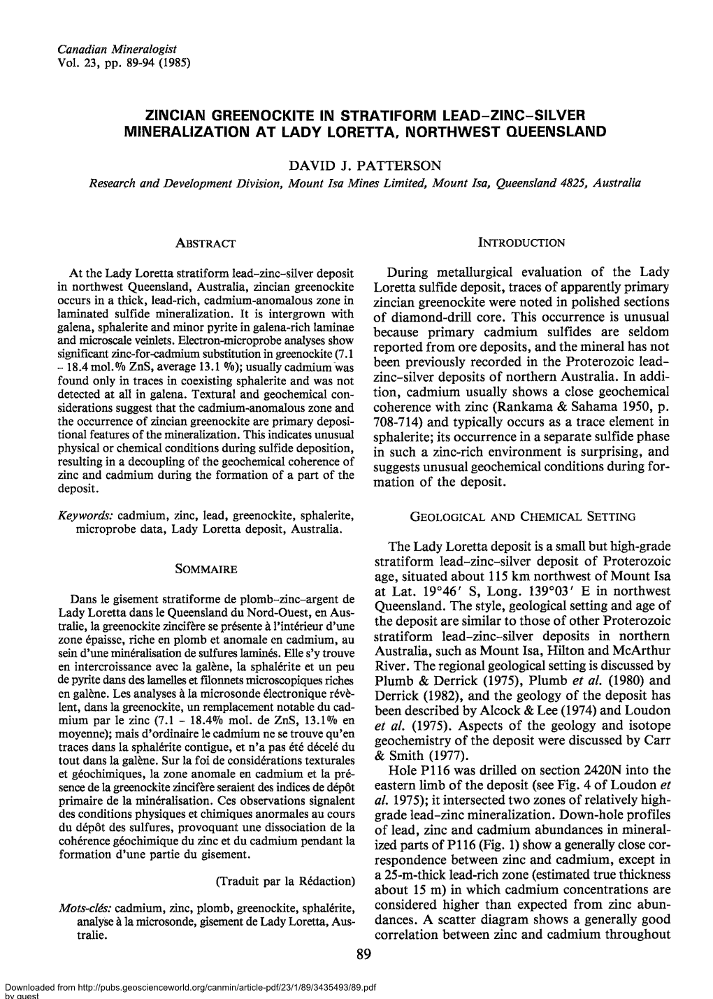 Zincian Greenockite in Stratiform