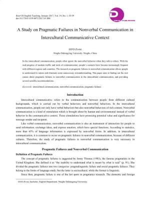 A Study on Pragmatic Failures in Nonverbal Communication in Intercultural Communicative Context