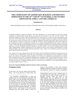 The Complexity of Community Building and Identity Formation in the 19Th and 20Th Centuries: Case Studies from South Africa and the Americas