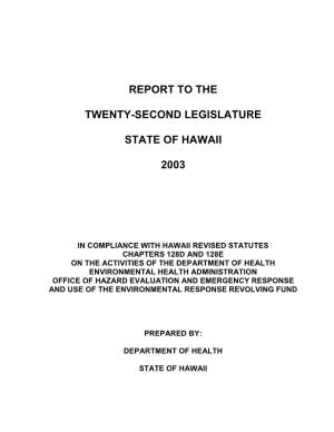 Report to the Twenty-Second Legislature (2003)