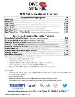 2020 SSI Recreational Programs