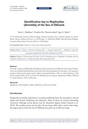 Identification Key to Nephtyidae (Annelida) of the Sea of Okhotsk