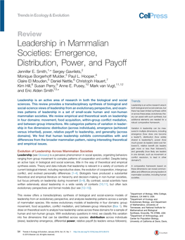 Leadership in Mammalian Societies: Emergence, Distribution, Power