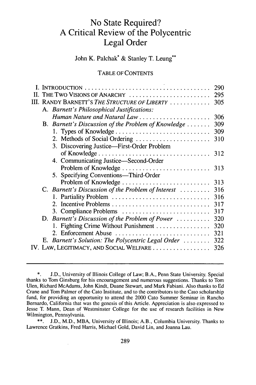 No State Required? a Critical Review of the Polycentric Legal Order