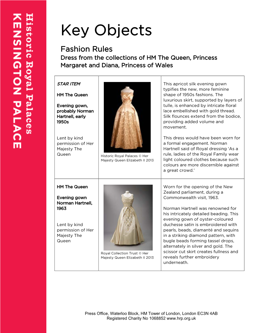 Key Objects Fashion Rules Dress from the Collections of HM the Queen, Princess Margaret and Diana, Princess of Wales