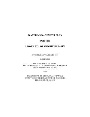 Water Management Plan for the Lower Colorado River Basin