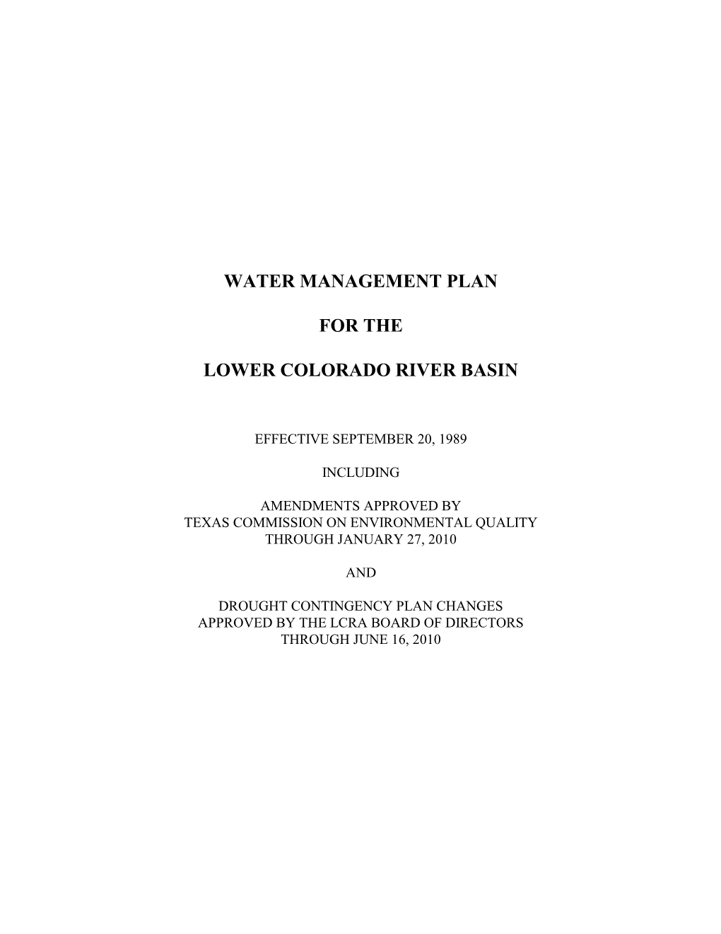 Water Management Plan for the Lower Colorado River Basin - DocsLib