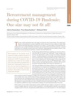 Bereavement Management During COVID-19 Pandemic: One Size May Not Fit All!