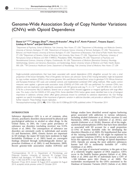 Genome-Wide Association Study of Copy Number Variations (Cnvs) with Opioid Dependence