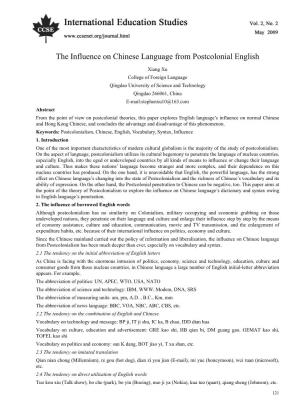 The Influence on Chinese Language from Postcolonial English