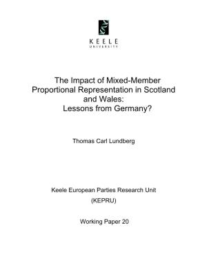 The Impact of Mixed-Member Proportional Representation in Scotland and Wales: Lessons from Germany?