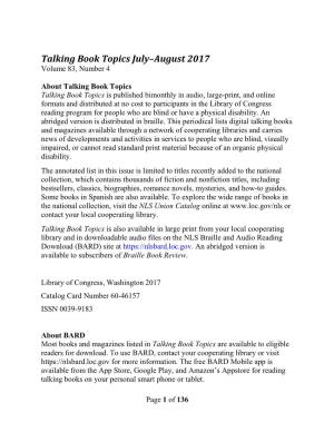 Talking Book Topics July-August 2017