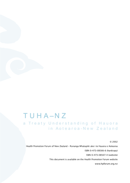 TUHA–NZ a Treaty Understanding of Hauora in Aotearoa-New Zealand