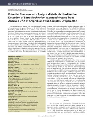 Potential Concerns with Analytical Methods Used for the Detection of Batrachochytrium Salamandrivorans from Archived DNA of Amphibian Swab Samples, Oregon, USA