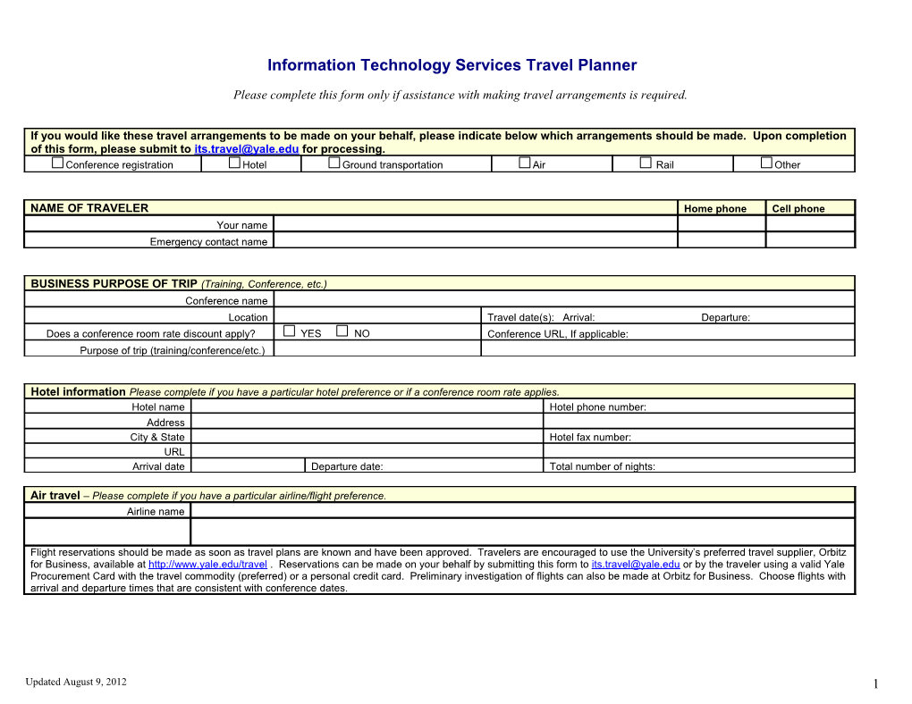 Information Technology Services Travel Planner