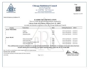 Lifeway Foods, 6431 Oakton, Morton Grove, IL 60053 Are Under the Kashruth Certification of the Crc (Chicago Rabbinical Council)