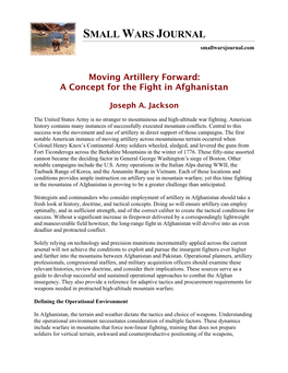 Moving Artillery Forward: a Concept for the Fight in Afghanistan