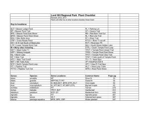 Lord Hill Regional Park Plant Checklist Revised: 2012, 2017 Plants Will Often Be at Other Locations Besides Those Listed