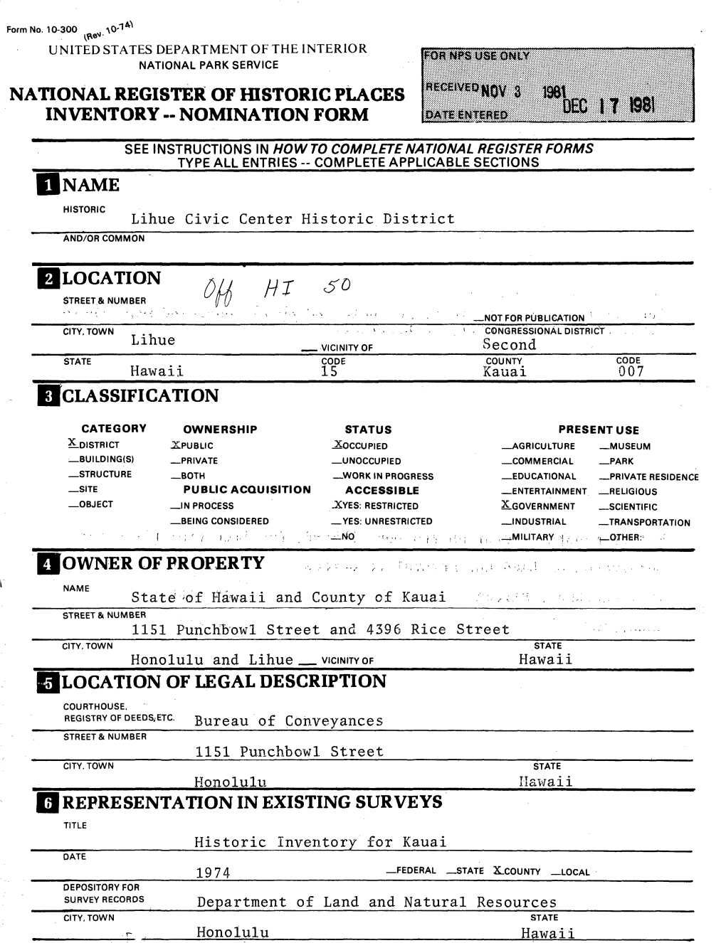 National Register of Historic Places Inventory -- Nomination Form