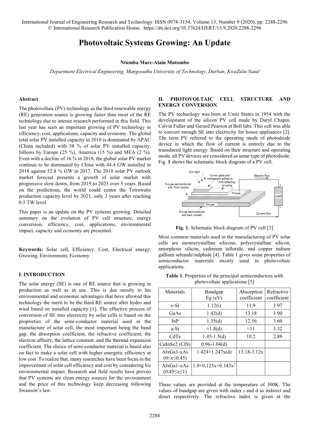 Photovoltaic Systems Growing: an Update