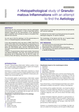 A Histopathological Study of Granulo- Matous Inflammationswith an Attempt Pathology Section to Find the Aetiology