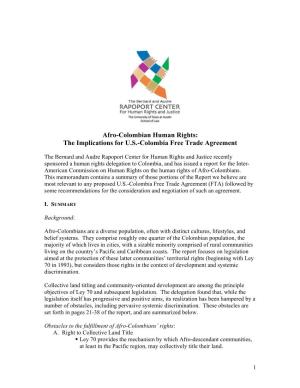 Afro-Colombian Human Rights: the Implications for U.S.-Colombia Free Trade Agreement