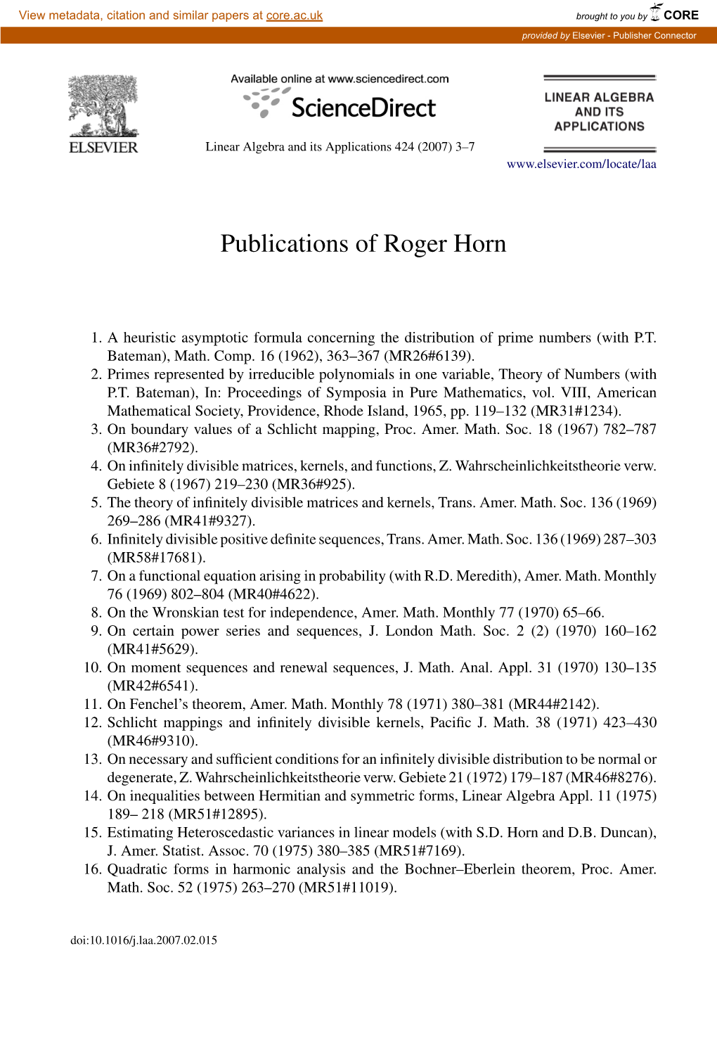 Publications of Roger Horn