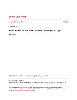 Paul Clement and the State of Conservative Legal Thought