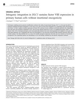 Intragenic Integration in DLC1 Sustains Factor VIII Expression in Primary Human Cells Without Insertional Oncogenicity