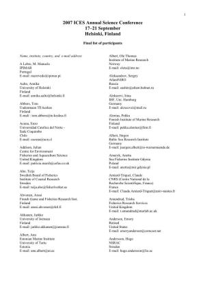 2007 Final List of Participants