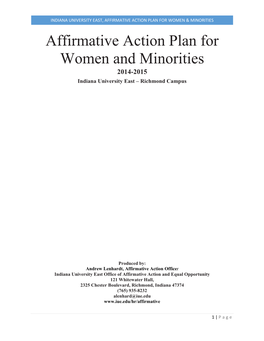 Indiana University East, Affirmative Action Plan for Women & Minorities