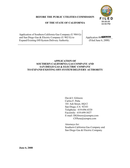 Before the Public Utilities Commission F I L E D of the State of California 06-06-08 04:59 Pm