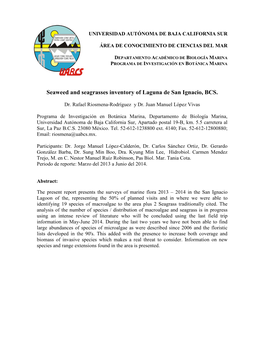 Seaweed and Seagrasses Inventory of Laguna De San Ignacio, BCS