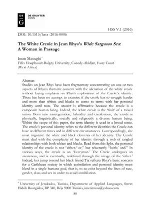 The White Creole in Jean Rhys's Wide Sargasso
