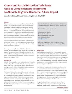 Cranial and Fascial Distortion Techniques Used As Complementary Treatments to Alleviate Migraine Headache: a Case Report