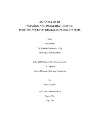 An Analysis of Aliasing and Image Restoration Performance for Digital Imaging Systems