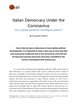 Italian Democracy Under the Coronavirus Can a Global Pandemic Reconfigure Politics?