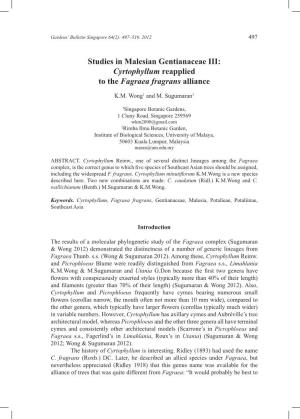 Studies in Malesian Gentianaceae III: Cyrtophyllum Reapplied to the Fagraea Fragrans Alliance