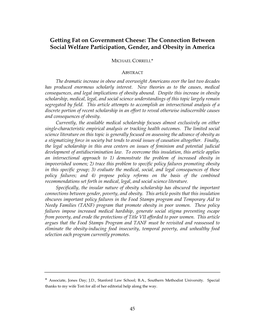 Getting Fat on Government Cheese: the Connection Between Social Welfare Participation, Gender, and Obesity in America