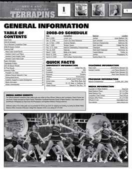 General Information Table of 2008-09 Schedule Date Competition Sponsor Location Contents Dec