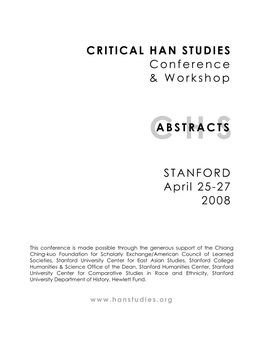 CRITICAL HAN STUDIES Conference & Workshop STANFORD April 25