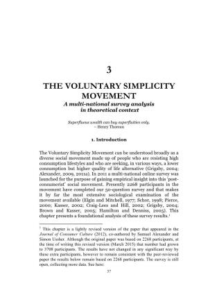 THE VOLUNTARY SIMPLICITY MOVEMENT a Multi-National Survey Analysis in Theoretical Context