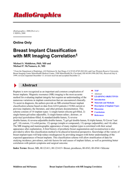 Breast Implant Classification with MR Imaging Correlation1