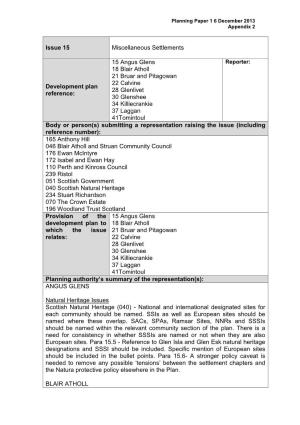 Issue 15 Miscellaneous Settlements Development Plan Reference