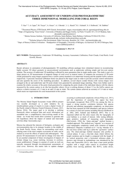 Accuracy Assessment of Underwater Photogrammetric Three Dimensional Modelling for Coral Reefs