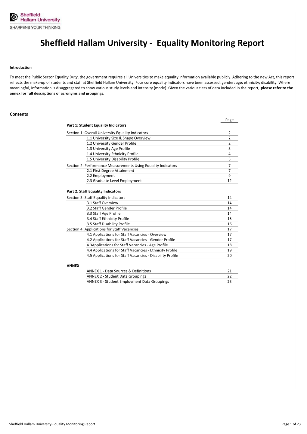 Equality Monitoring Report